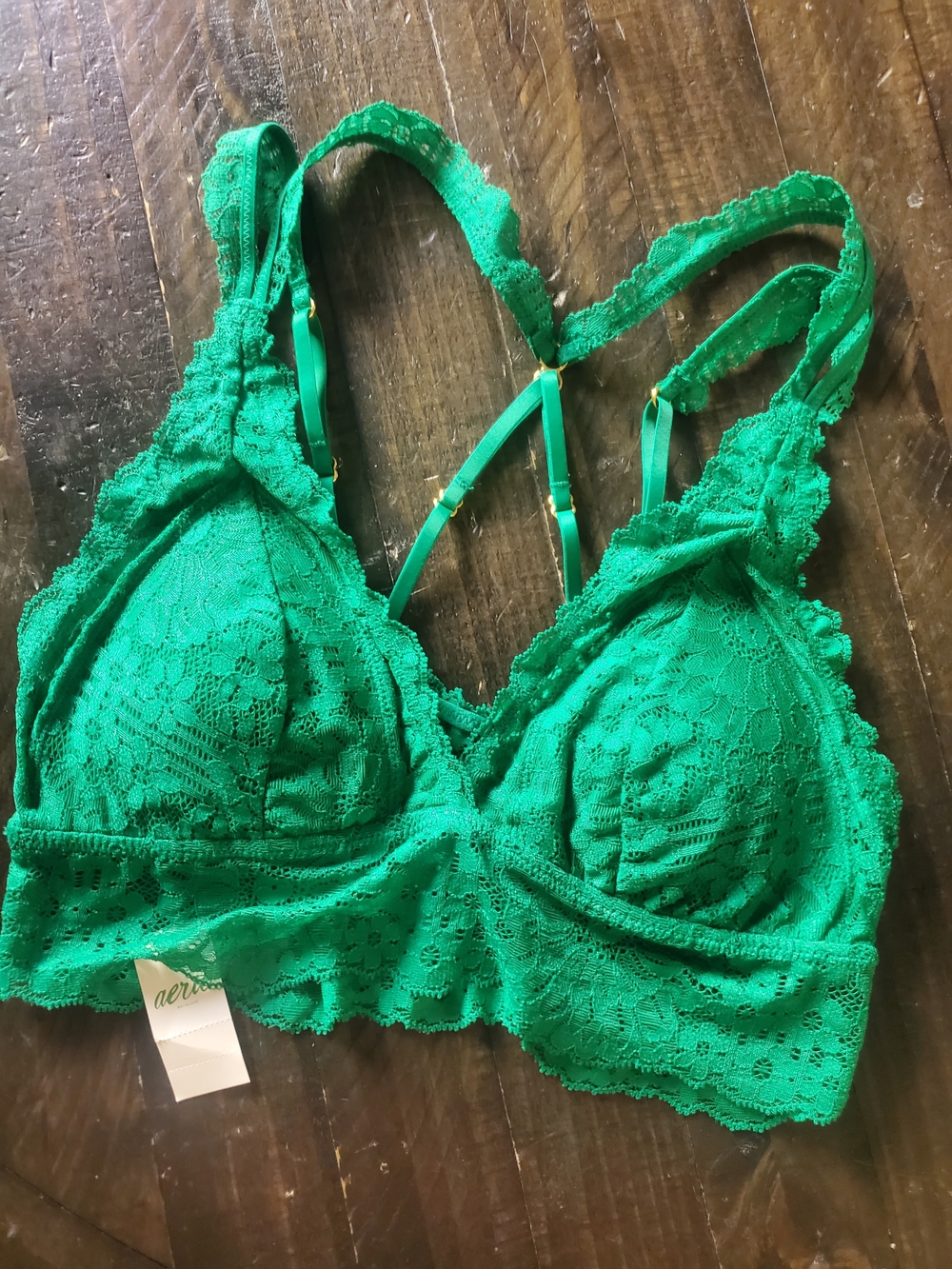 aerie Emerald Green Lace Bralette with Strappy Back